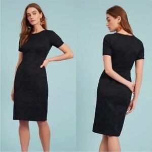 NWOT Rachel Parcell women Black Lace Sheath Pencil Midi Dress Short Sleeve small